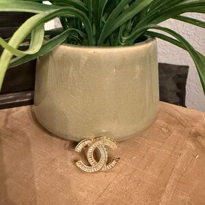 Gold Baguette Rhinestone CC Brooch / Pendant – Classic Statement Piece